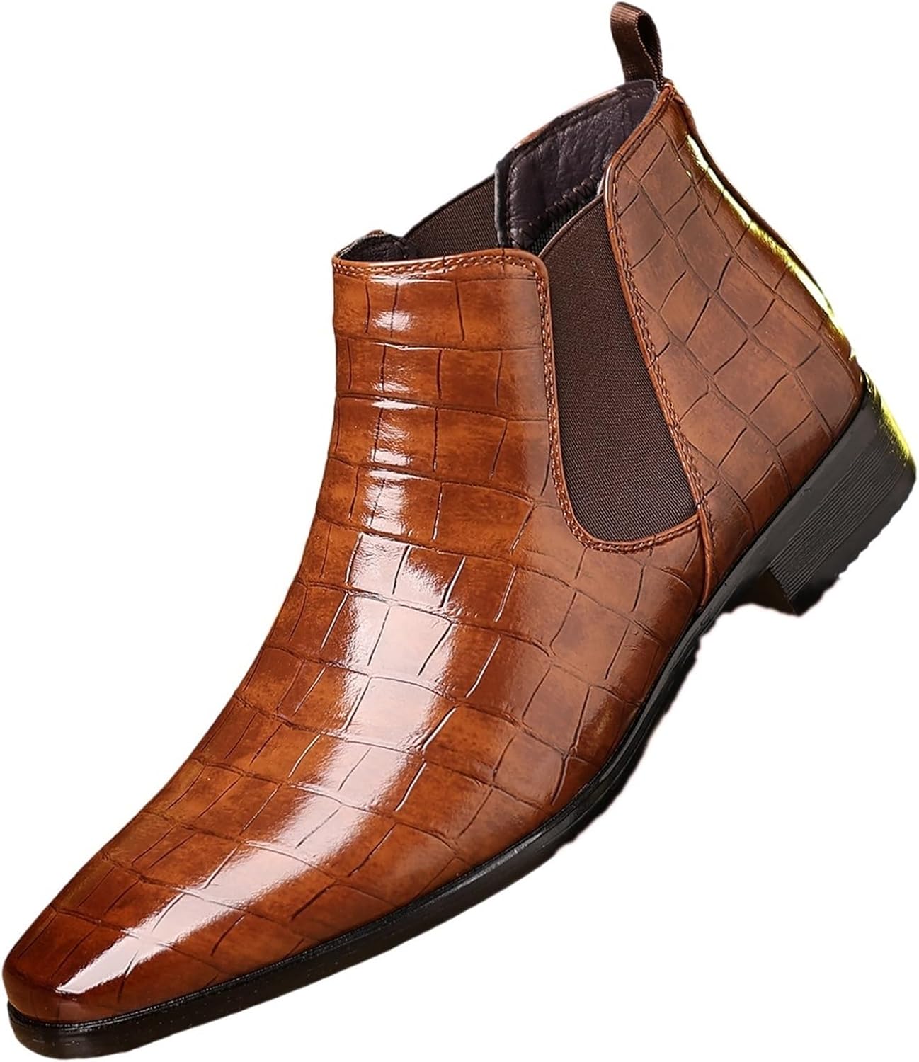 

Мужские модные челси с крокодиловым принтом, ботинки на высокой подошве, туфли на щиколотку с квадратным носком, повседневные ботинки с массивным каблуком из кожи для мужчин Generic, коричневый