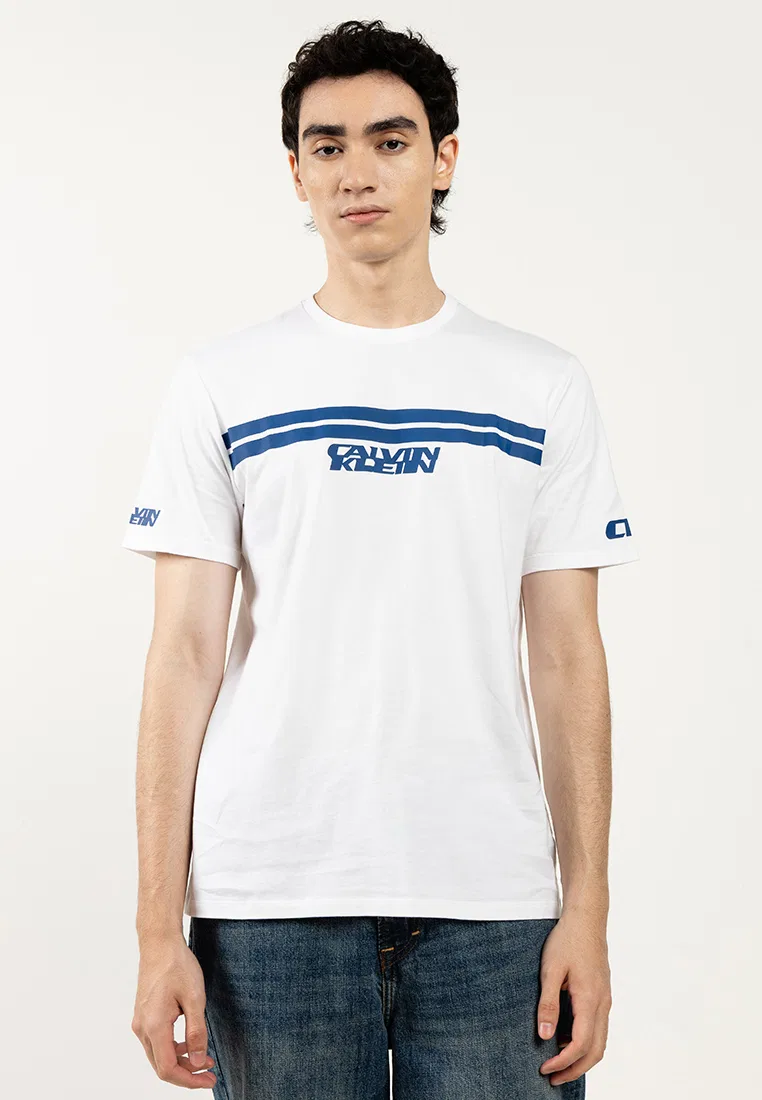 Футболка с графическим принтом и полосками, Calvin Klein Jeans, белый