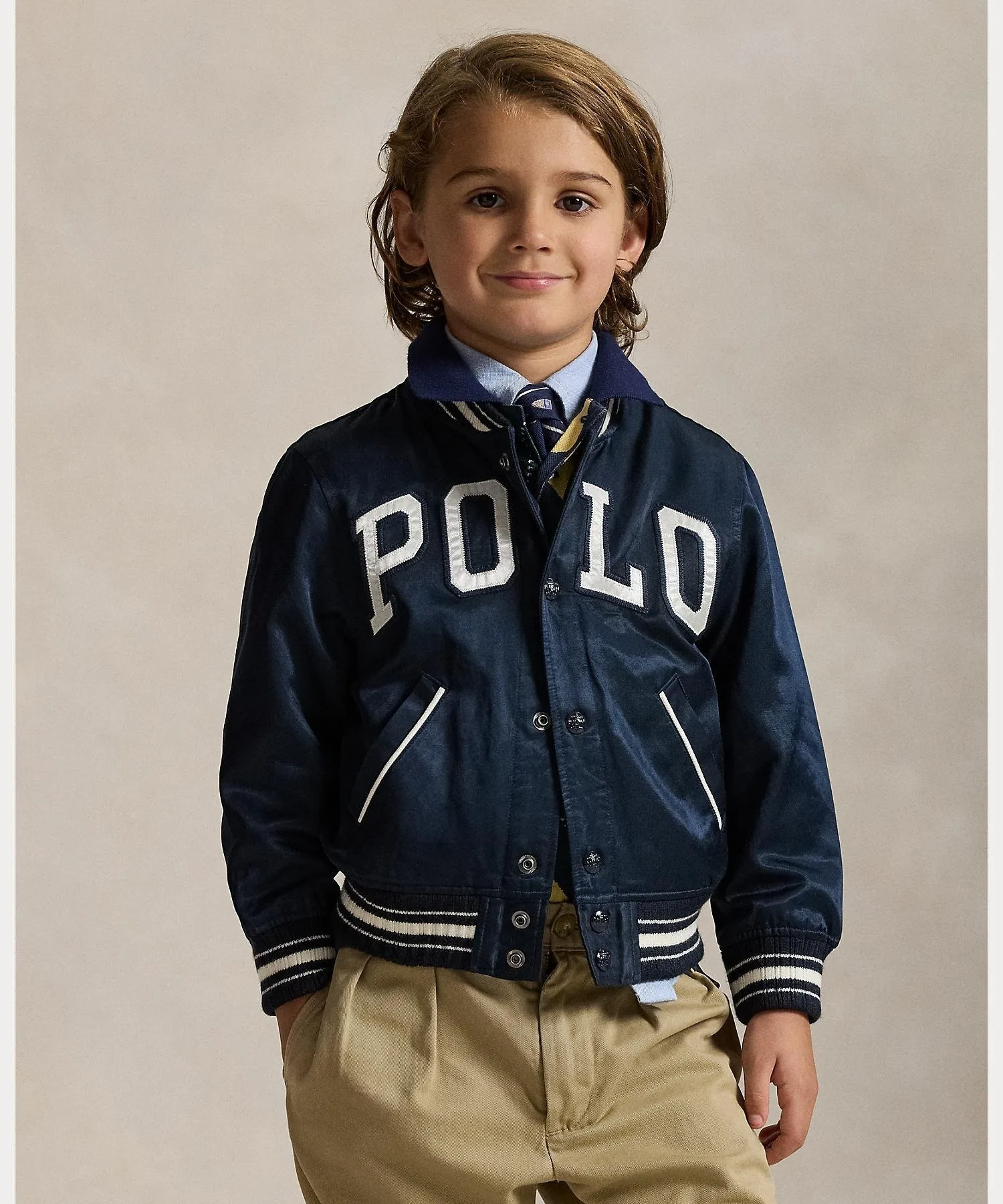 (Для мальчиков 2-7 лет) Атласная бейсбольная куртка с логотипом Polo Ralph Lauren, 410 Navy