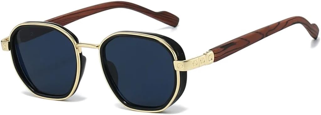 

Модные круглые солнцезащитные очки для женщин, защита от УФ-излучения UV400, ретро-стиль, деревянные дужки, трендовый градиент, мужские солнцезащитные очки VVTWSSW, Black Blue