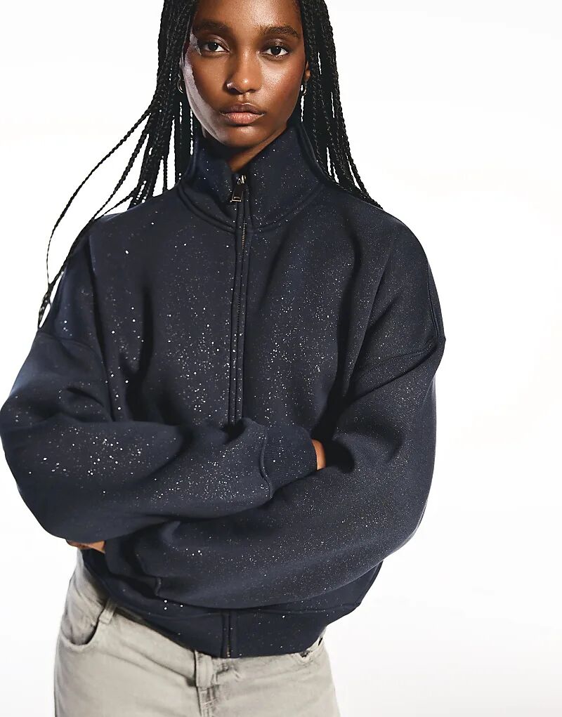 

Толстовка Bershka Shimmery на молнии темно-синего цвета