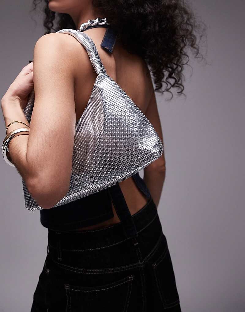 

Topshop – Solana – Серебристая мягкая сумка на цепочке