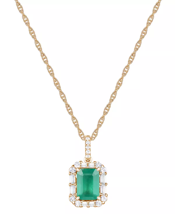 

Ожерелье с подвеской 17 дюймов из 14-каратного золота (также с рубинами и сапфирами) с изумрудами (1 карат) и бриллиантами (1/4 карата) в форме гало Macy'S, emerald