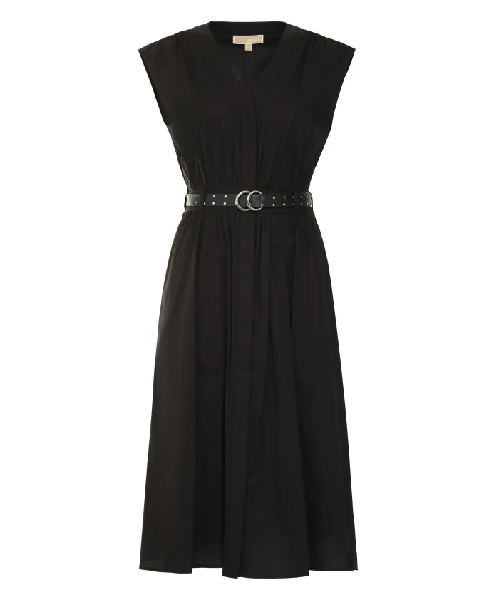 

Платье-Миди из эластичного хлопкового поплина с поясом Michael Kors, черный