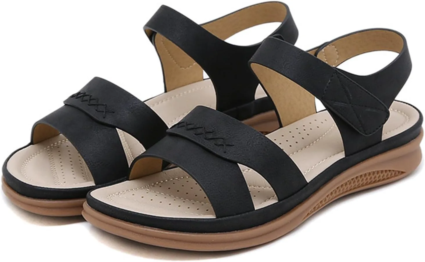 

Женские сандалии TOSOFT большого размера, повседневные, удобные, легкие, открытый носок, плоская подошва, женские сандалии, шлепанцы для студентов, черный