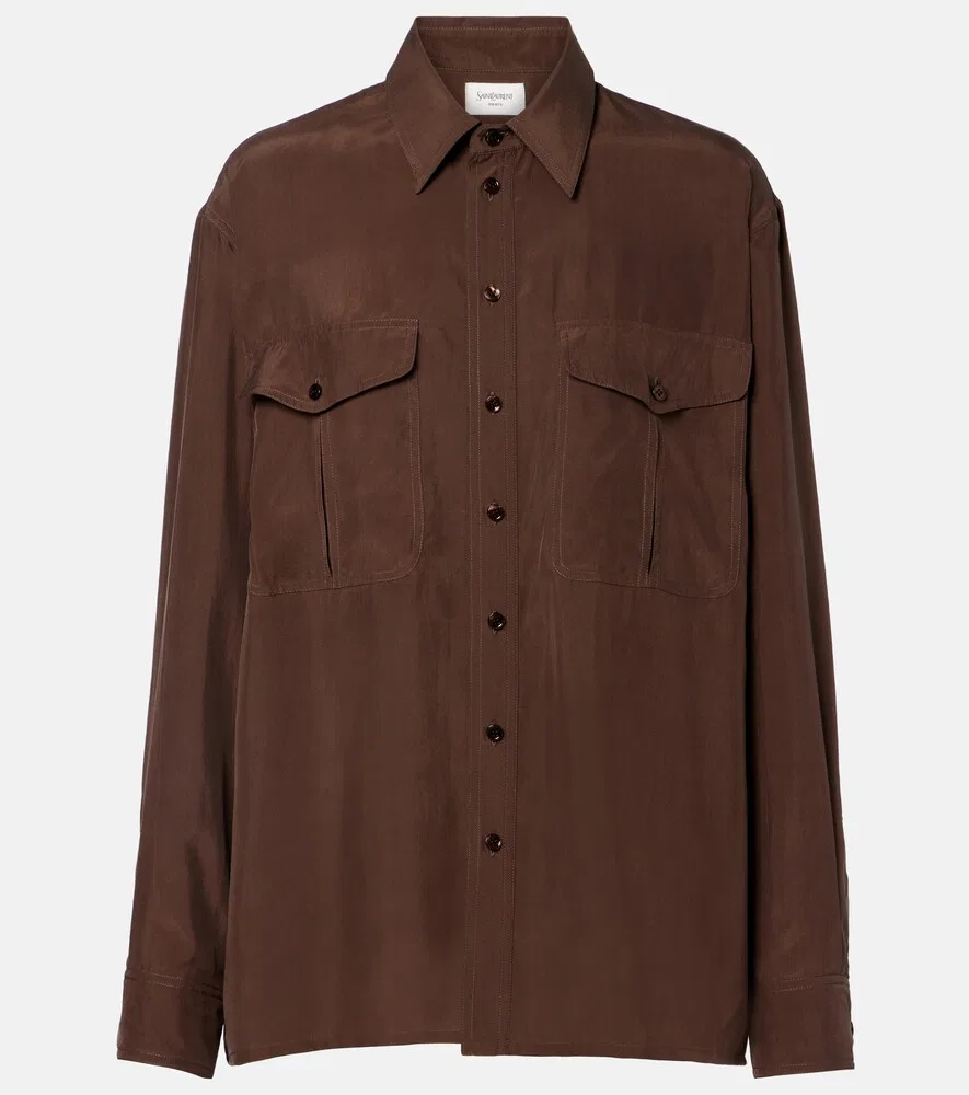 Шелковая рубашка Saint Laurent, коричневый