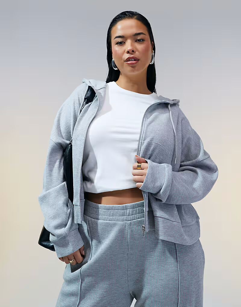 

Толстовка с капюшоном ASOS DESIGN Curve Co-ord вафельного цвета серого меланжевого цвета