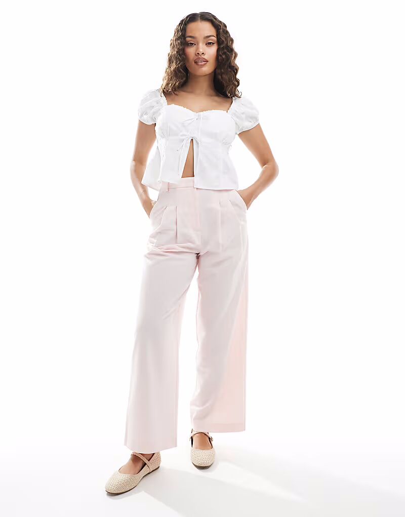 

Широкие брюки Miss Selfridge Petite розового цвета, сшитые по фигуре