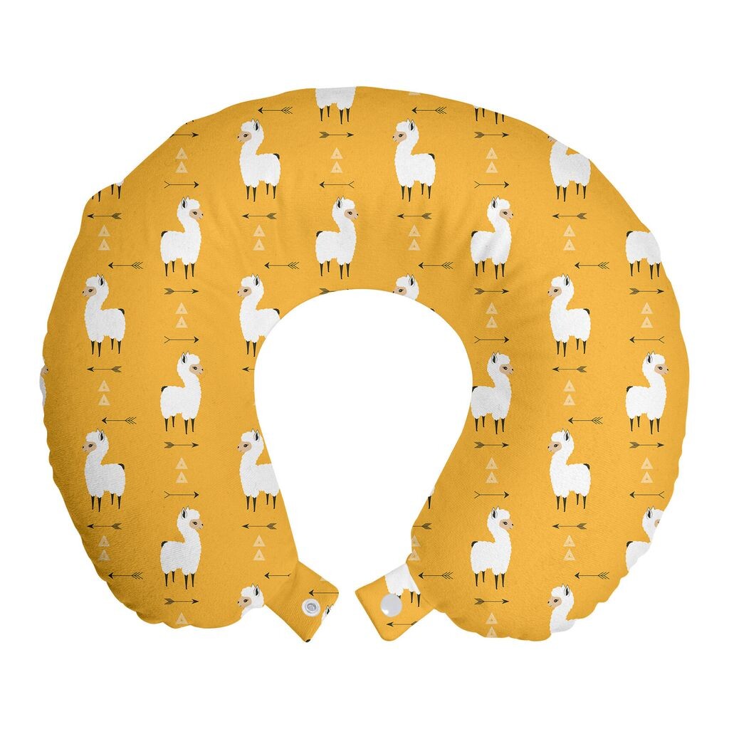 

ABAKUHAUS Lama Travel Pillow Подушка для шеи, геометрические стрелки и животные, пенопластовые дорожные принадлежности для самолетов и автомобилей, 30x30 см, оранжево-белый