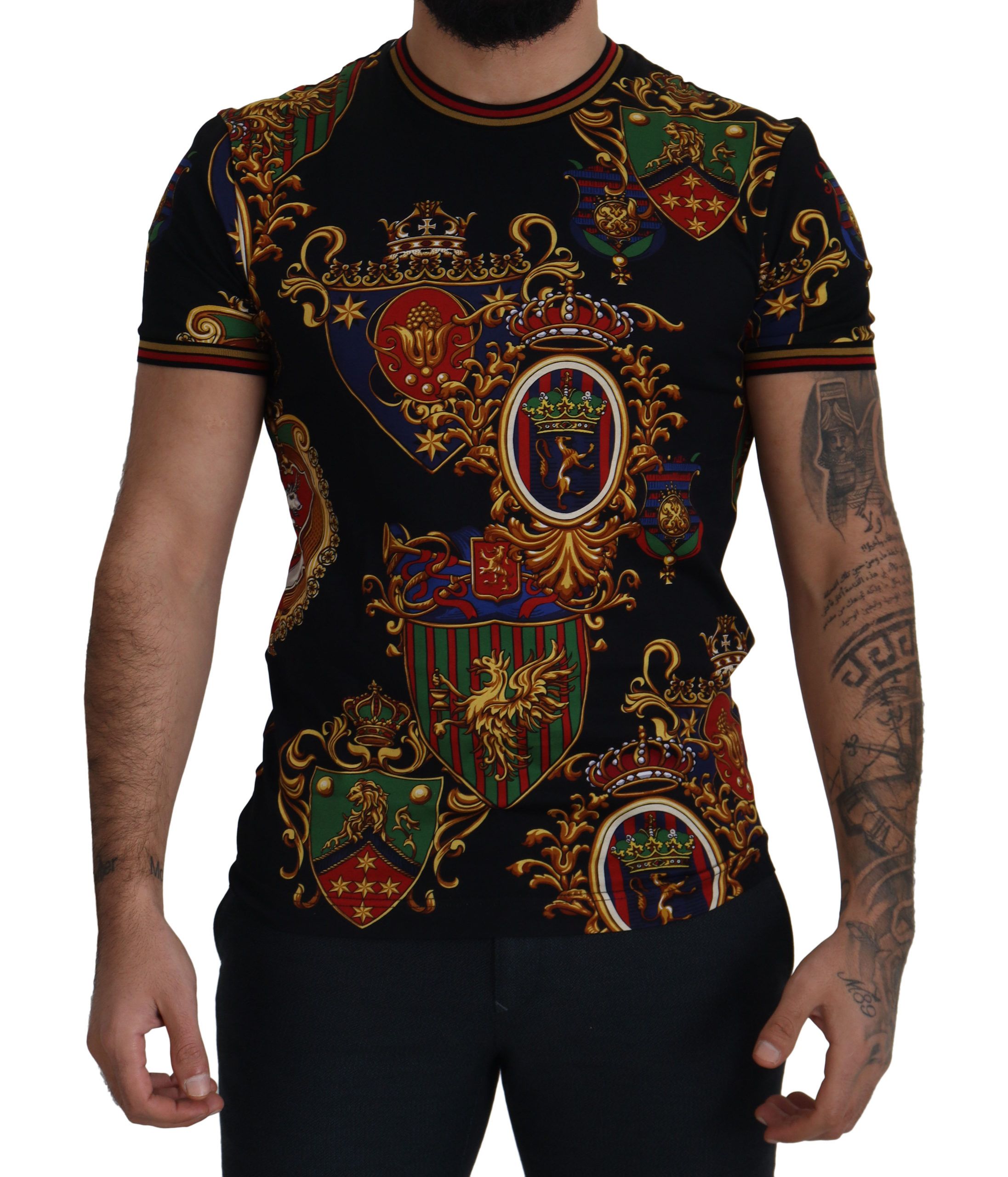 

Элегантная черная футболка с круглым вырезом и медальным мотивом Dolce & Gabbana