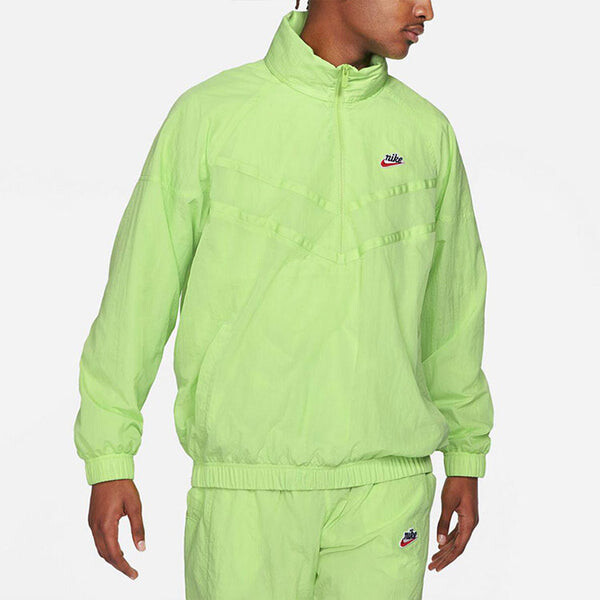 Куртка Men's Nike Solid Color Logo Label Breathable Windproof Stand Collar Half Zipper Long Sleeves Jacket Autumn Green, зеленый — фото 3