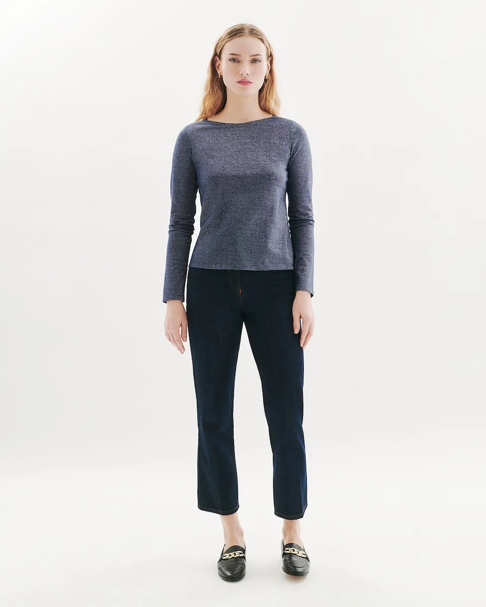 

Женская футболка с лодочкой и металлизированным мраморным эффектом Caroll, темно-синий