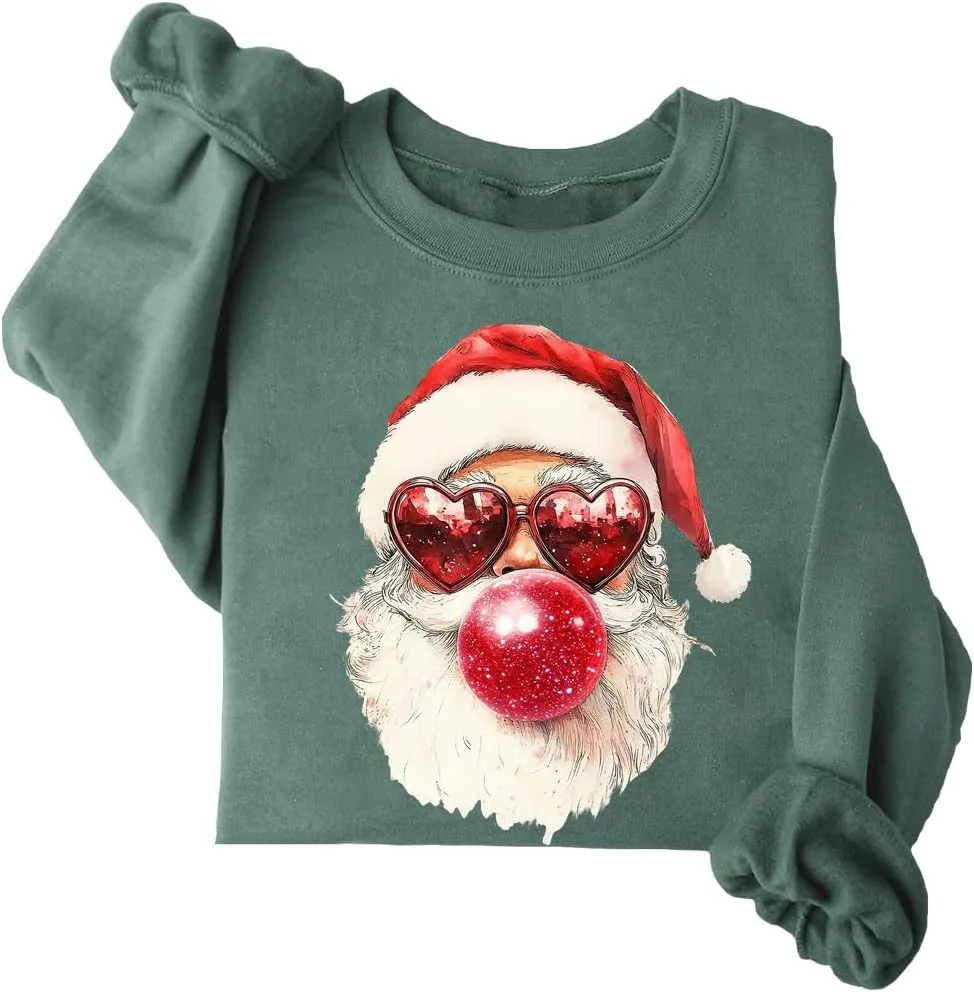 

Винтажный худи с принтом Санта Клауса и жевательной резинкой, забавный рождественский свитшот SIMJEW