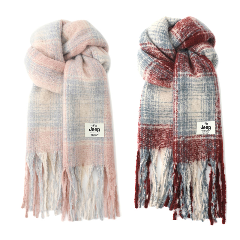 

Шарф из мягкой вязаной плюшевой пряжи унисекс Jeep, 2 pack (розовый+красный)