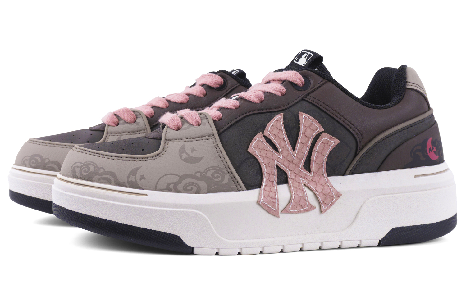 MLB Chunky Liner Abrasion Resistant Height Increasing Low top Skateboard Shoes Unisex Pink Brown — фото 4