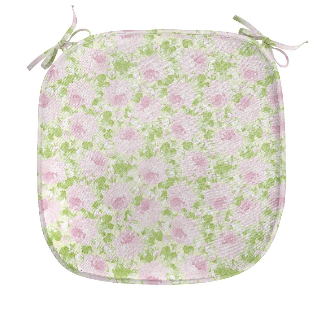 

ABAKUHAUS Shabby Flora Подушка для обеденного стула Spring Yard Пастельная декоративная водонепроницаемая подушка с ремнями для кухонных сидений 40 см x 40 см Светло-розовый бледно-зеленый