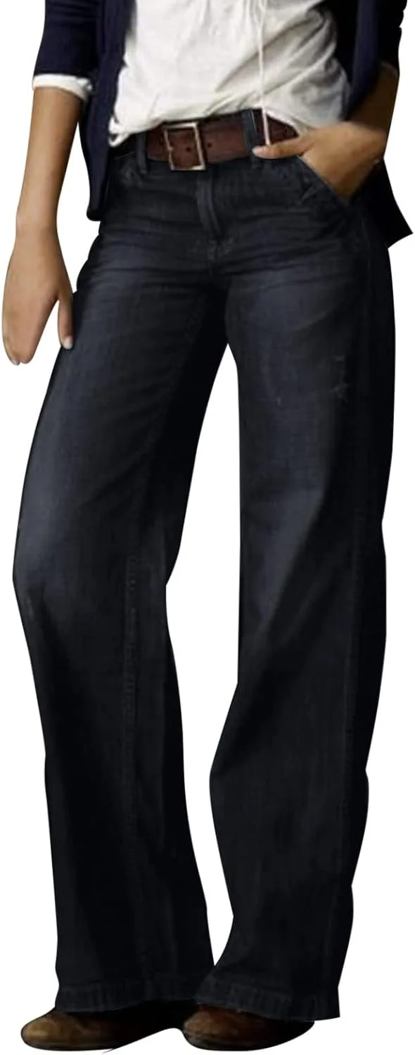 Джинсы для женщин Trendy Straight Leg Wide Leg с карманами