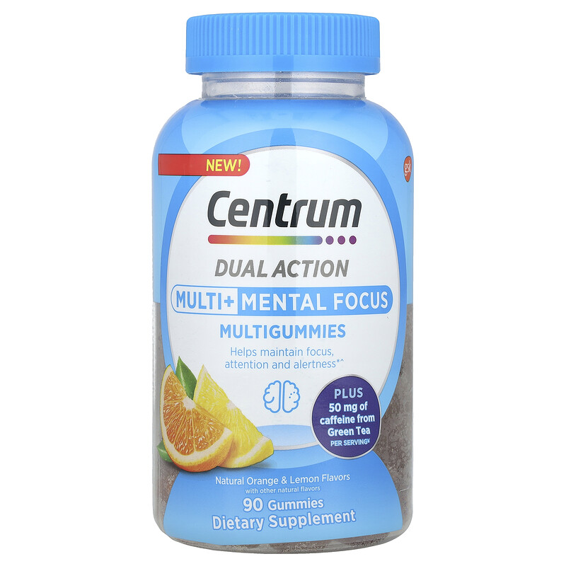 

Centrum, Мультивитамины двойного действия и мультивитамины для умственной фокусировки, натуральный апельсин и лимон, 90 жевательных таблеток