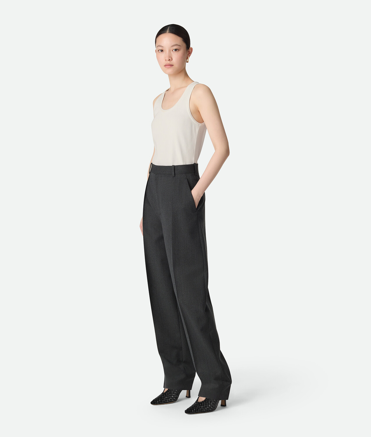 Mouline wool twill pants BOTTEGA VENETA, угольный/черный — фото 2