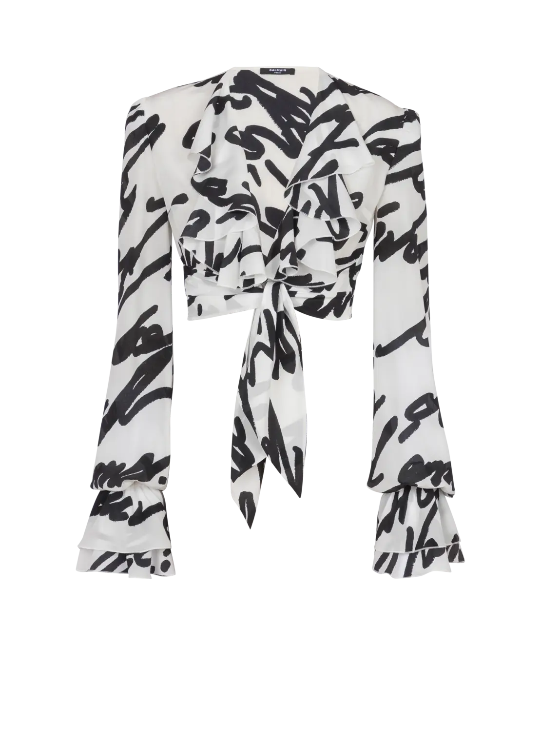 

Кроп-топ-рубашка с оборками и узлом "Любовное письмо" Balmain, белый