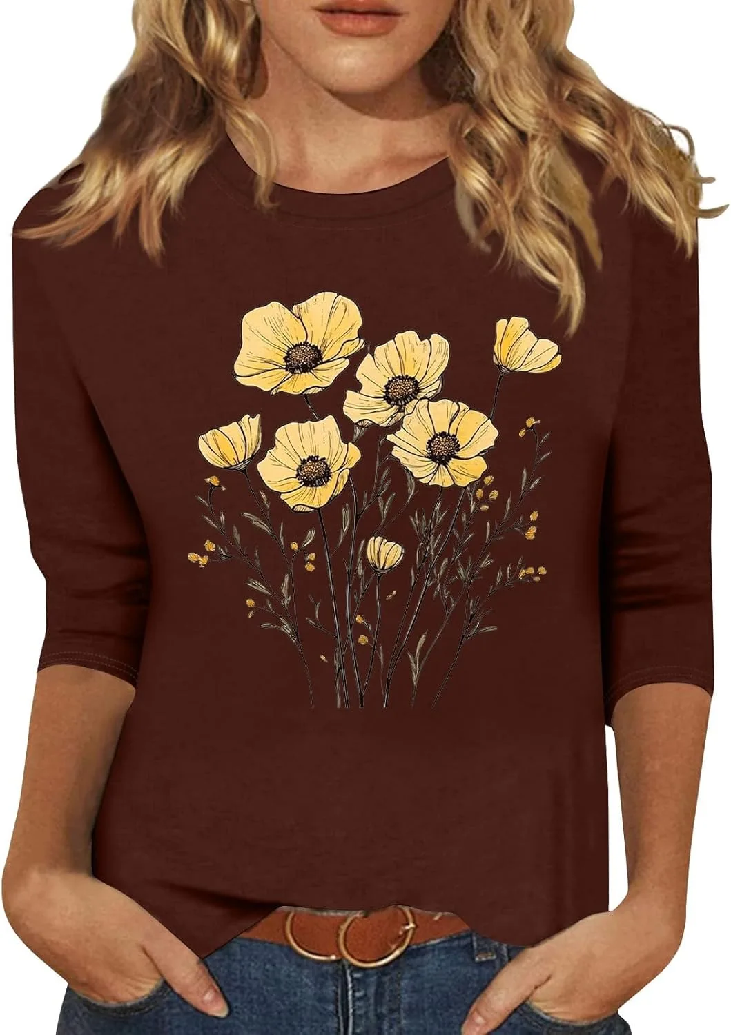 

Летний топ для женщин с 3/4 рукавом и 2D принтом FQZWONG