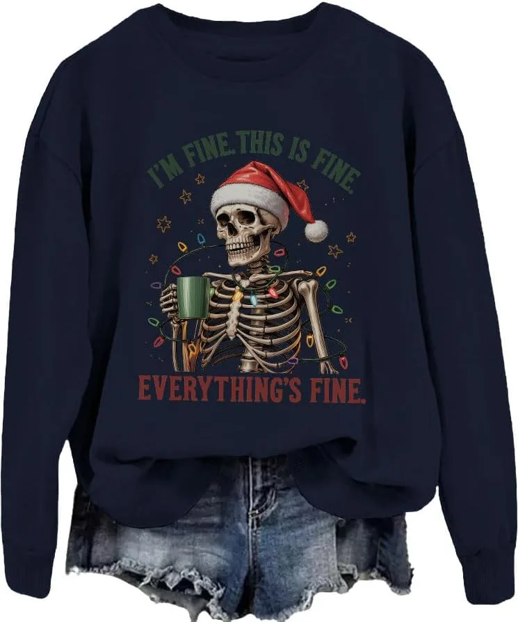 

Толстовка с капюшоном I'm Fine This Is Fine Everything's Fine с рождественским черепом