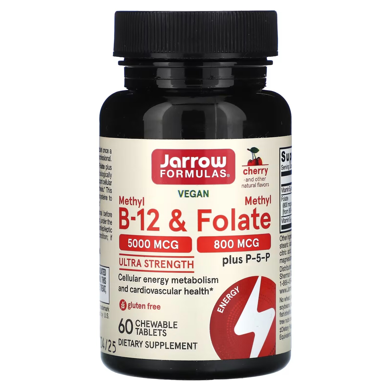 

Метил B-12 и метилфолат Jarrow Formulas Ultra Strength Cherry, 60 жевательных таблеток