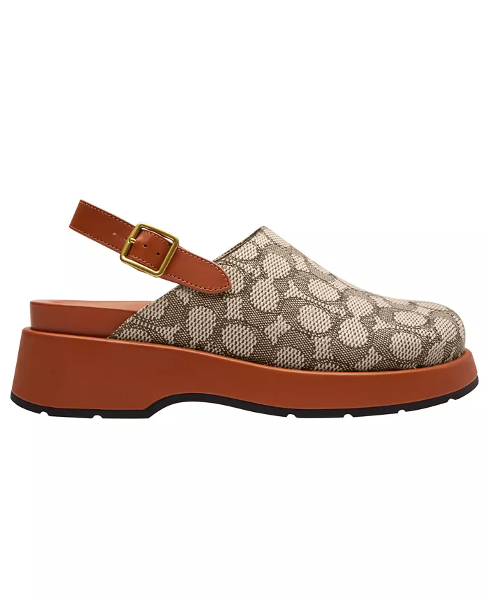 Женские платформенные сабо Sculpted C с жаккардовым логотипом Coach, коричневый — фото 2