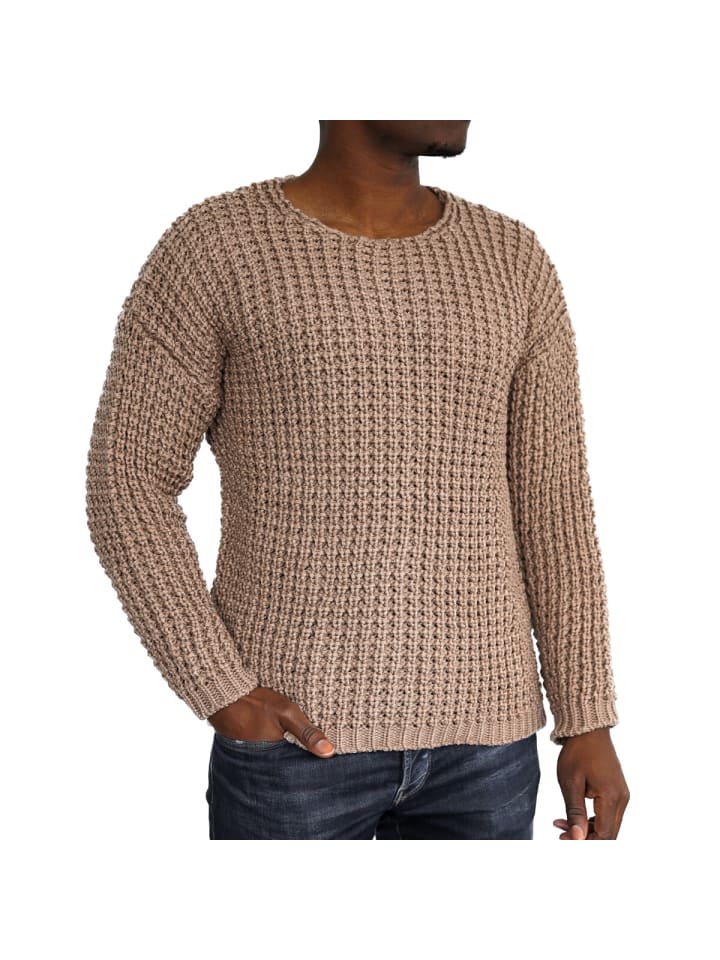 

Повседневный мужской вязаный свитер с круглым вырезом коричневого цвета COFI 1453