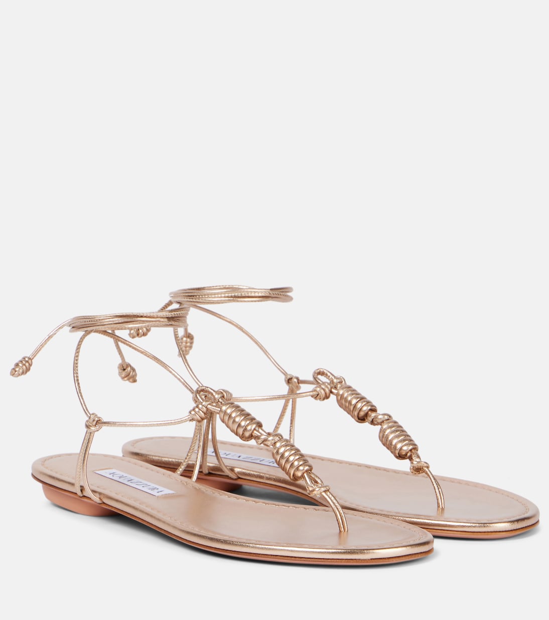 Сандалии Oaxaca из металлизированной кожи Aquazzura, Light Copper