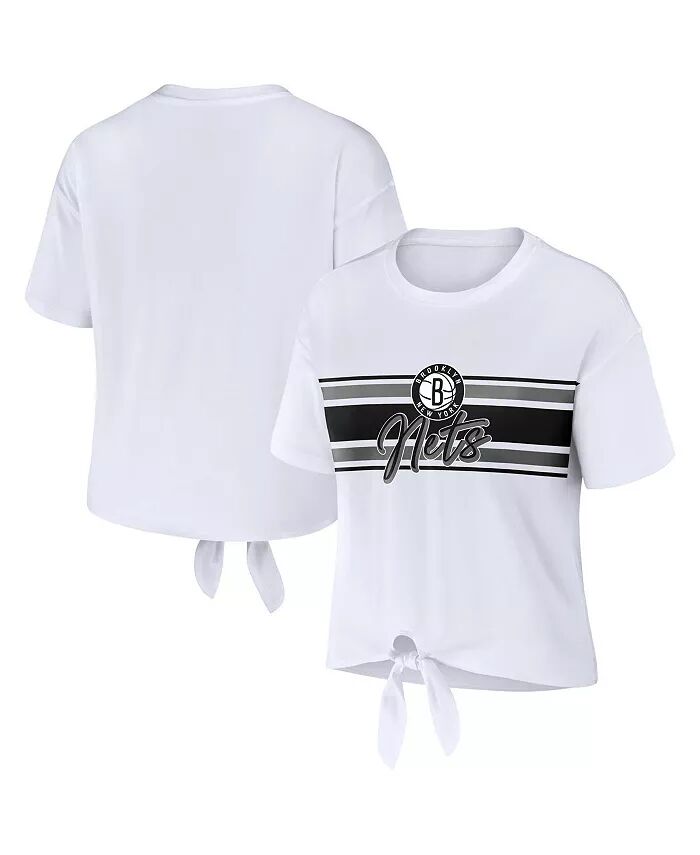 

Женская белая футболка Brooklyn Nets с завязками спереди WEAR by Erin Andrews