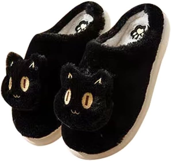 

Домашние зимние тапочки Zonkacen для мужчин и женщин с изображением мультяшного кота, однотонные, для прогулок по дому и спальне, черный