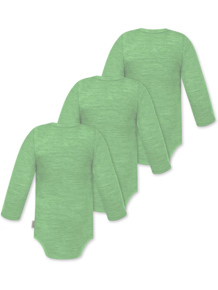 Normani Outdoor Sports Комплект из 3 детских боди с длинными рукавами из мериносовой шерсти, цвет туай, зеленый — фото 2