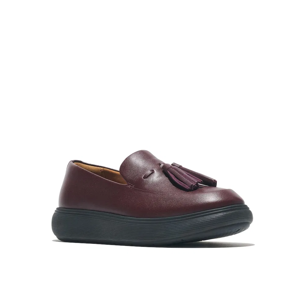 Мужские кожаные лоферы с кисточками Fitflop IQComff вишнёвые — фото 3