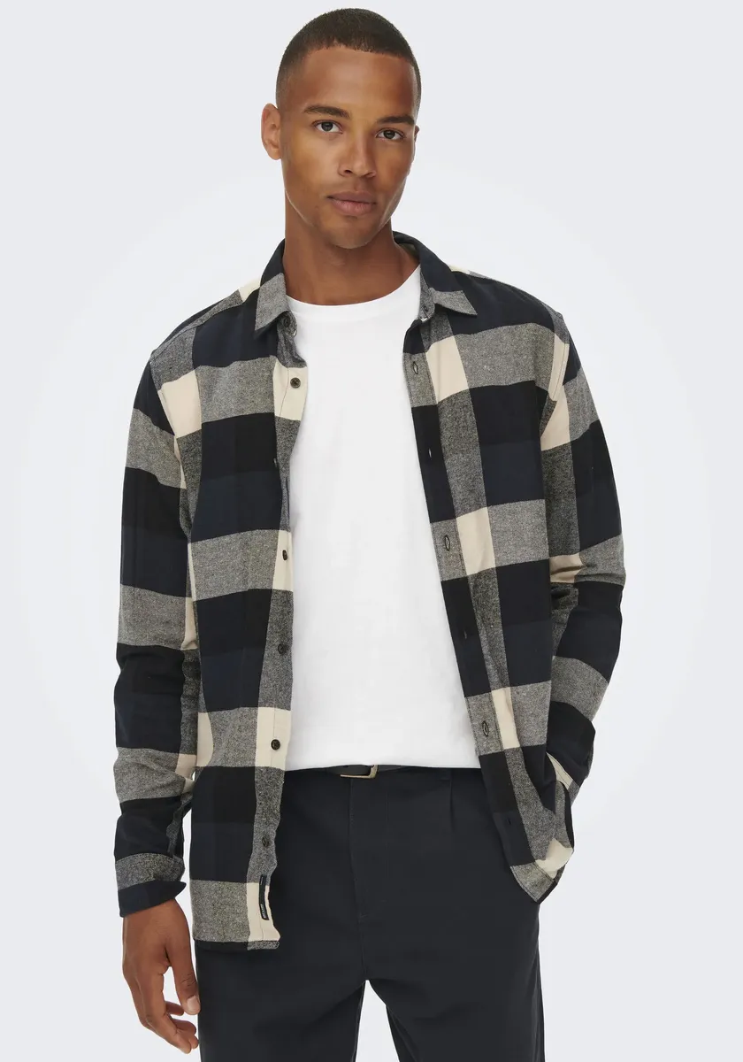 

Рубашка в клетку ONLY & SONS "GUDMUND LIFE LS 3T CHECK SHIRT", синий
