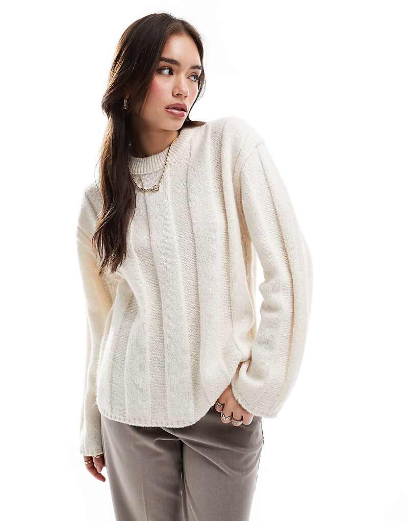 

ASOS DESIGN – кремовый свитер в рубчик с круглым вырезом