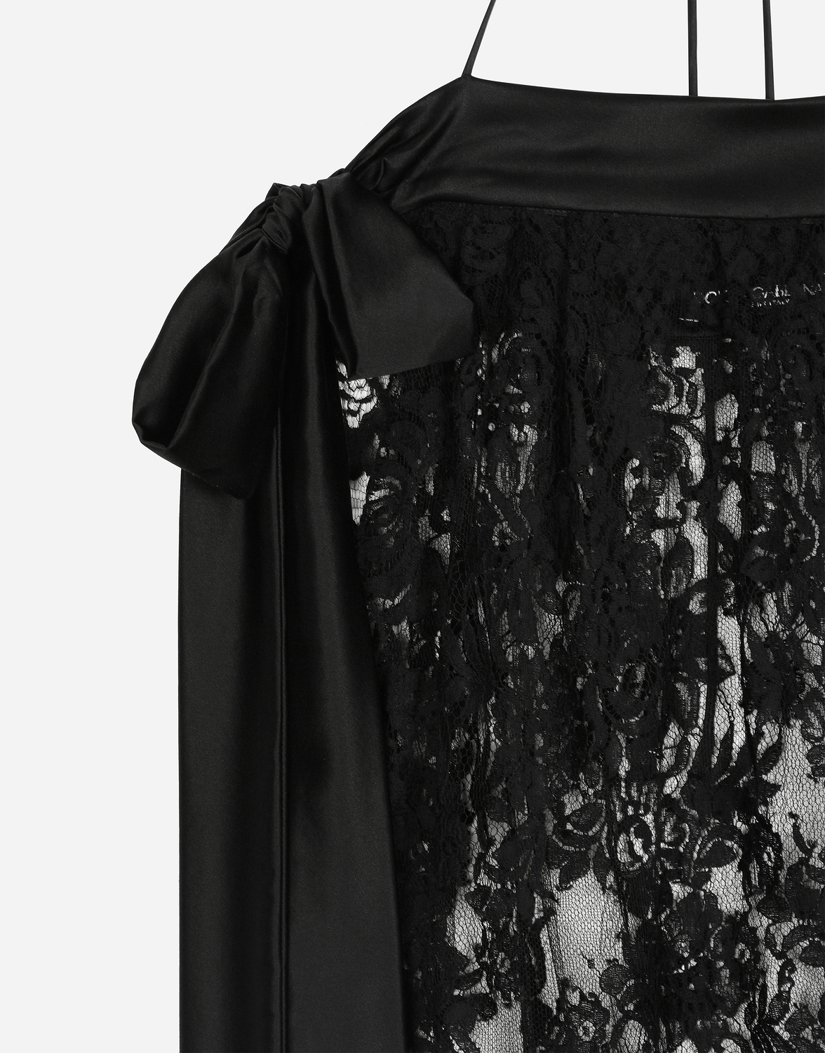 Платье миди из кружева шантильи с атласными деталями Dolce & Gabbana, черный — фото 3