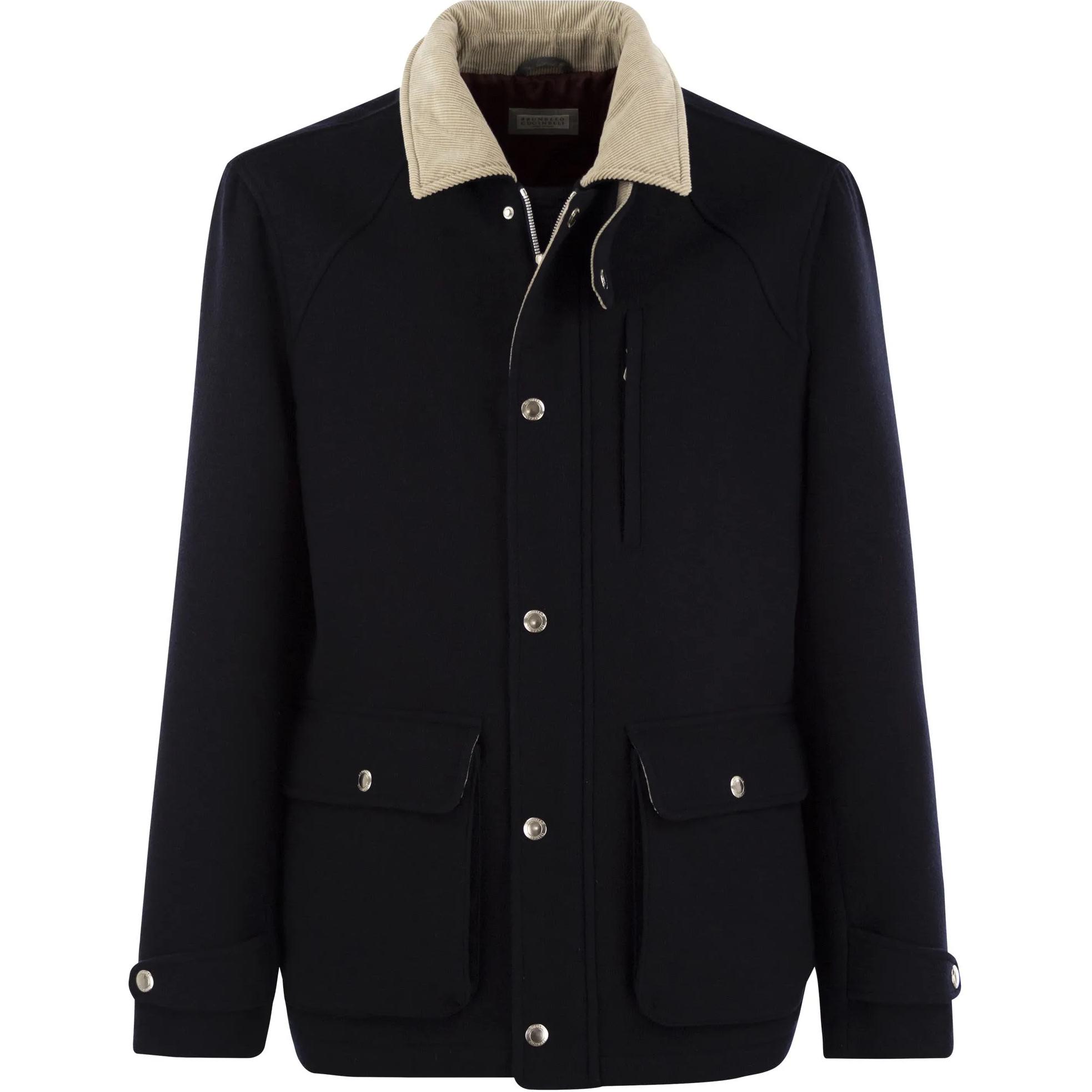 

Brunello Cucinelli Рубашка-куртка с вельветовым воротником на кнопках, Marine Blue