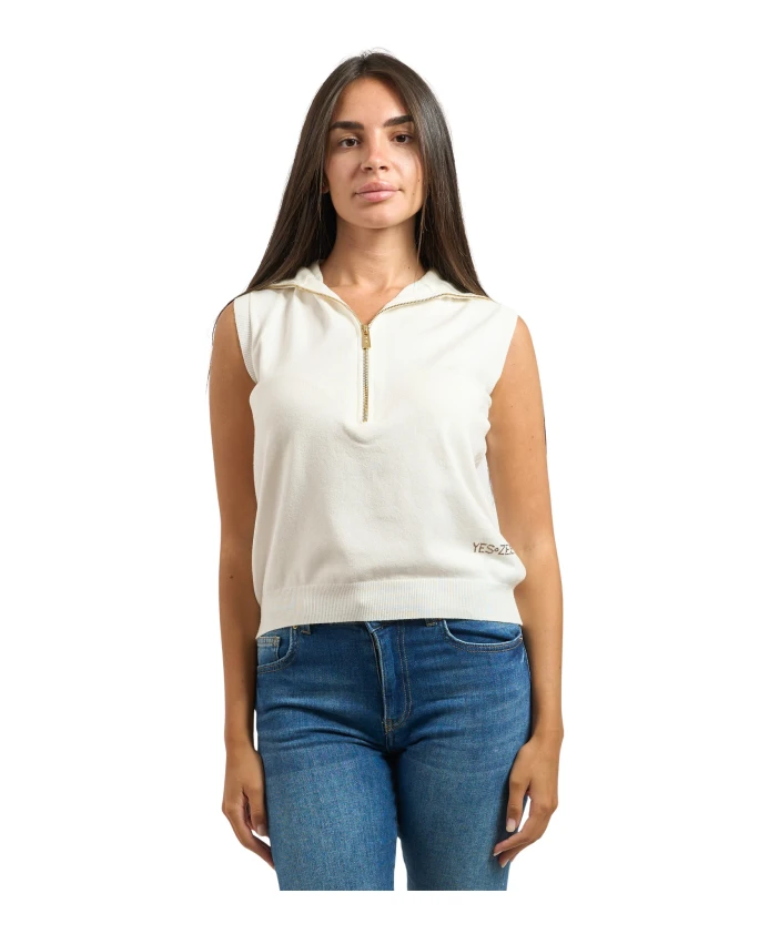 

Белый пуловер без рукавов с застежкой-молнией до середины груди Yes Zee, белый