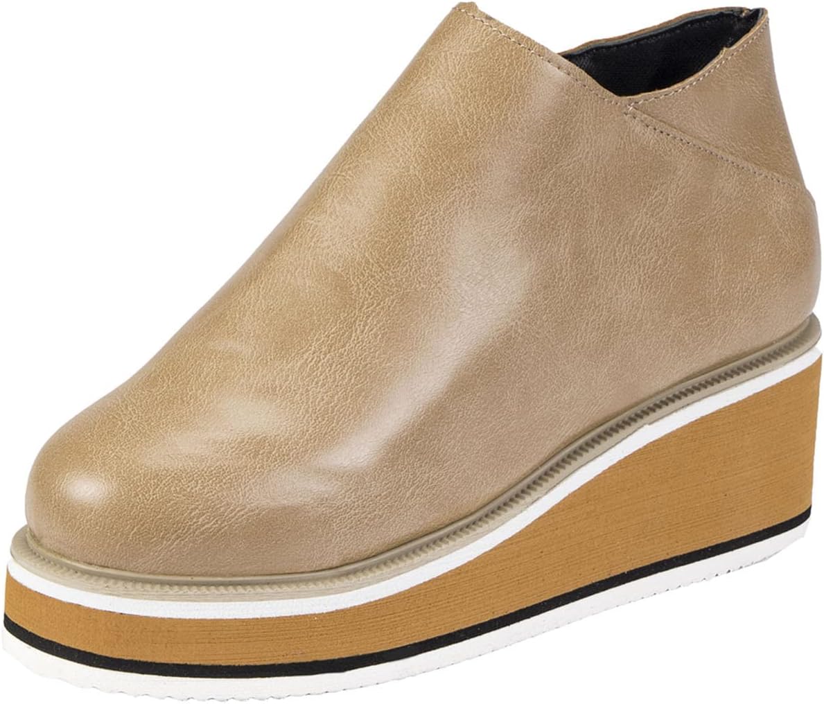 

Ботильоны на каблуке Oiangi Wedge для женщин, платформенные, винтажные, с круглым носком, закрытые, с боковой молнией, на высоком каблуке, однотонные, повседневные, удобные женские туфли, бежевый