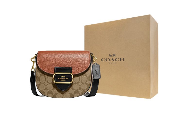 

COACH Сумка-седло из коровьей кожи, кроссбоди, маленькая женская сумка через плечо, коричневая и rusty