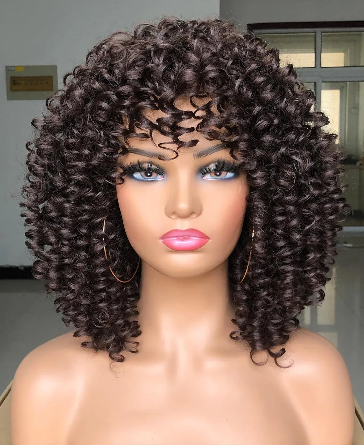 Короткий кудрявый парик афро с челкой LIZZY для черных женщин Lizzyhair, Brown — фото 2