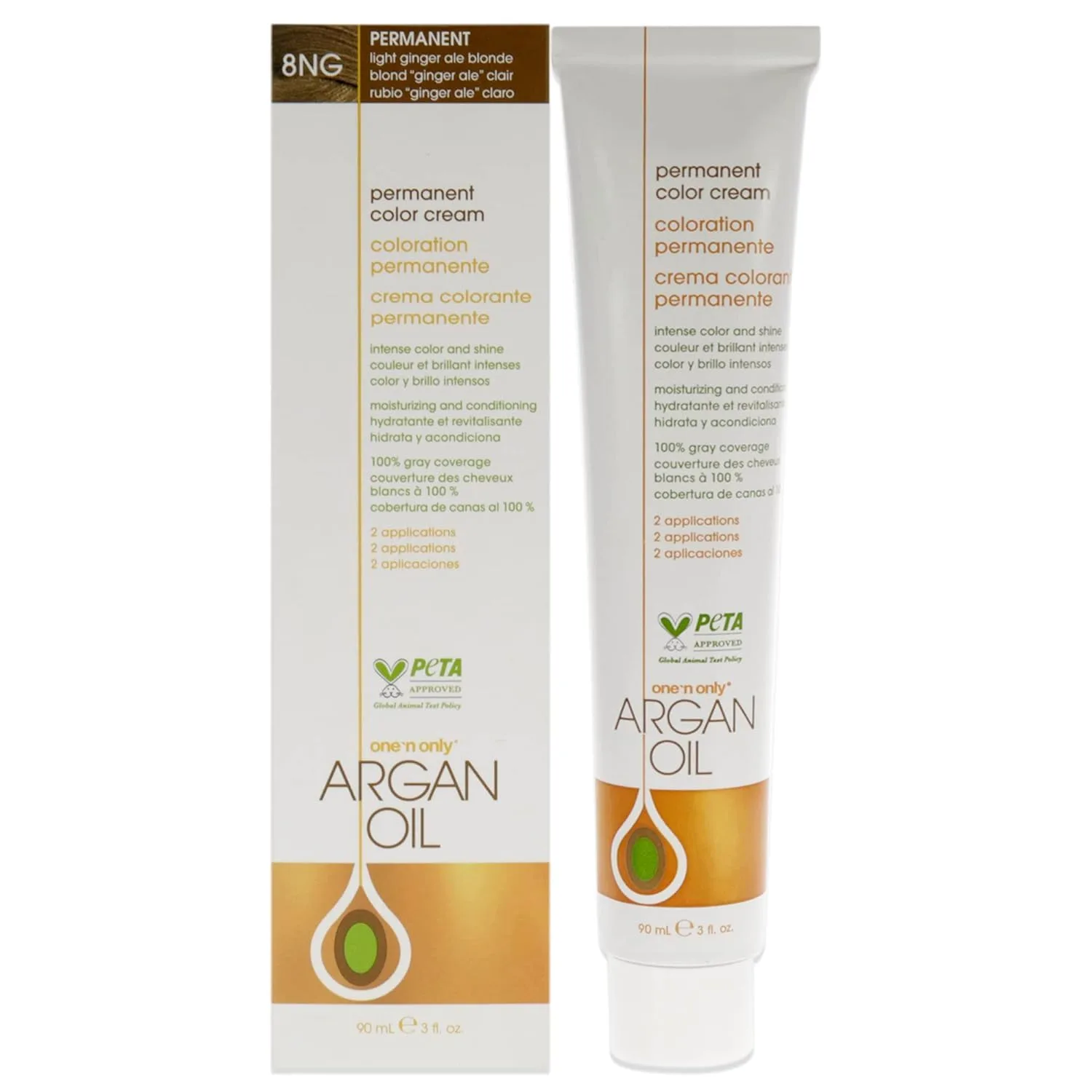 One N' Only Permanent Hair Color - стойкая краска для волос с аргановым маслом, насыщенные тона, маскирует седину, увлажняет и укрепляет, 8NG Light Ginger Ale Blonde (85 г) One 'N Only, 8NG Light Ginger Ale Blonde