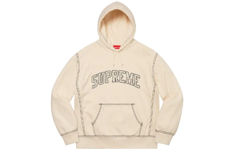 Толстовка с капюшоном и крупной строчкой Supreme, экрю