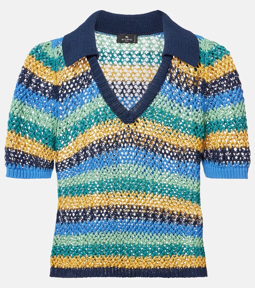 Вязаный полосатый укороченный топ из хлопковой смеси Etro, мультиколор
