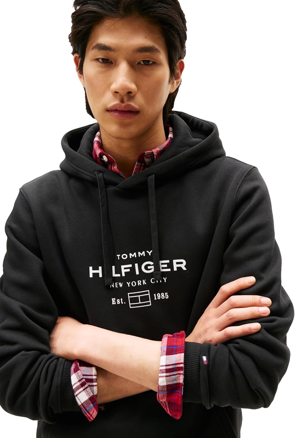 Мужская толстовка с капюшоном Tommy Hilfiger средней плотности с фирменным напечатанным графическим логотипом, Black — фото 2