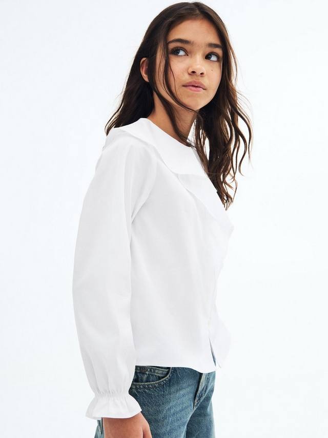 

Детская хлопковая блузка с длинными рукавами и рюшами Mango, White