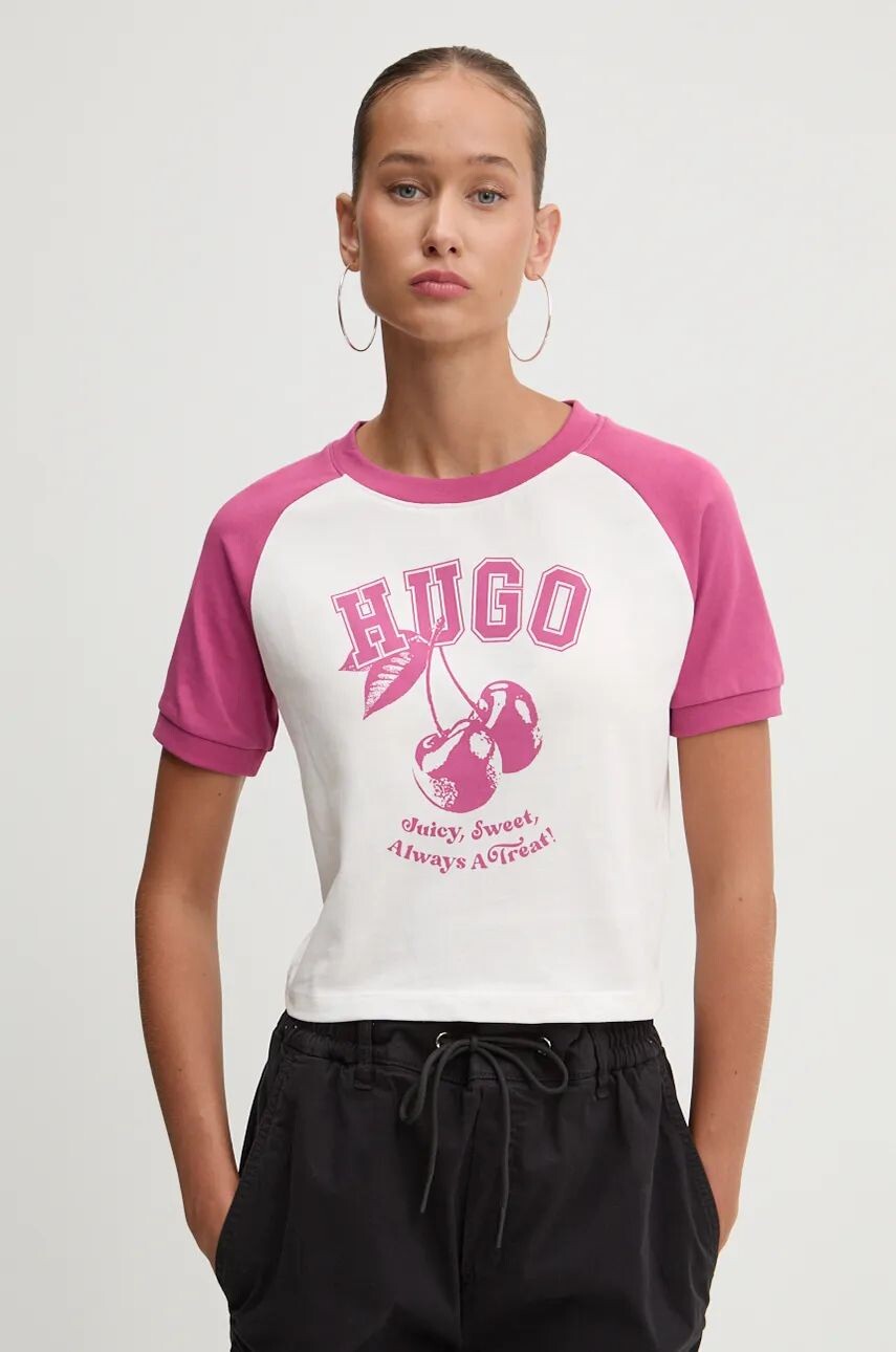 

Hugo Синяя хлопковая футболка Hugo Blue, розовый