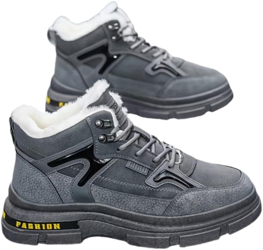 

Мужские винтажные кеды в уличном стиле, средние кроссовки с текстильной подкладкой для осени/зимы, нескользящие теплые ботинки с плюшевой подкладкой для работы на улице, пеших походов и повседневной носки Hhhchpm, серый