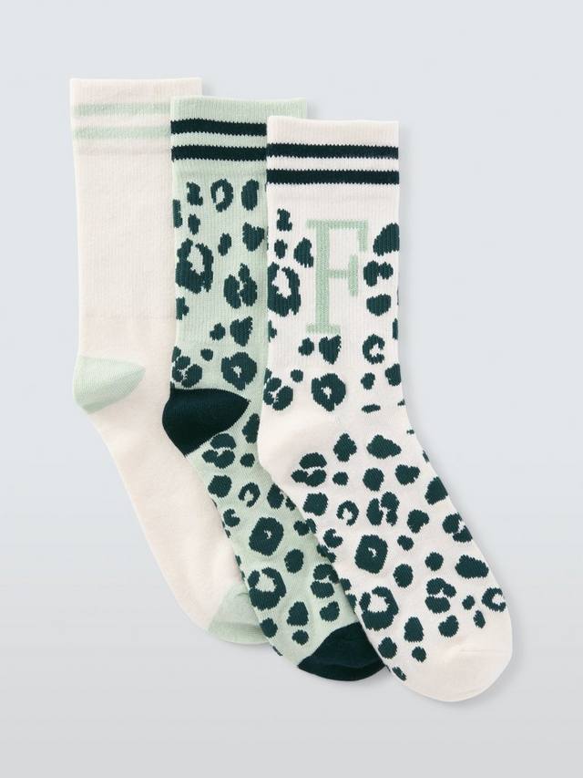 

Носки до щиколотки с принтом звериного алфавита John Lewis, F, Pack of 3, Green